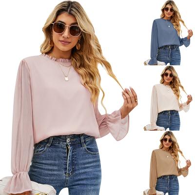 China 2022 New Spring Long Sleeve Ladies Round Neck Viable Loose Shirt Fashion Women's Casual Blouse for sale