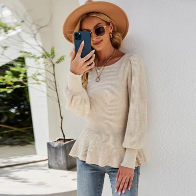 China New Arrival Casual Sleeve Women's Autumn Round Neck Striped Ladies Sweater Lantern Breathable Sweater for sale