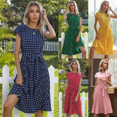 China 2021 Hot Summer Viable Casual Ladies Dresses A Line Midi Dresses One Dot Sweet Women Short Sleeve for sale