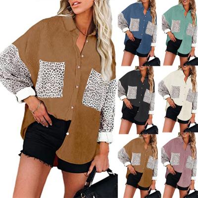 China 2021 Autumn Solid Color Long Sleeve Hot Shirt Ladies Collar Viable Casual Women's Turn-Down Blouse Leopard for sale