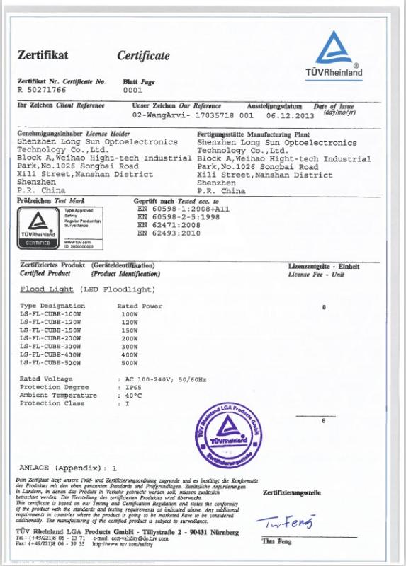 TUV mark - Shenzhen Long Sun Optoelectronics Technology Co., Ltd.