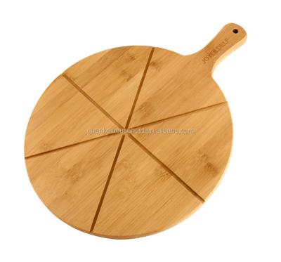 China Sustainable natural bamboo pizza cutting board pizza peel paddle with 6 flutes, perfect for serving cheeses, bread and pizzas for sale