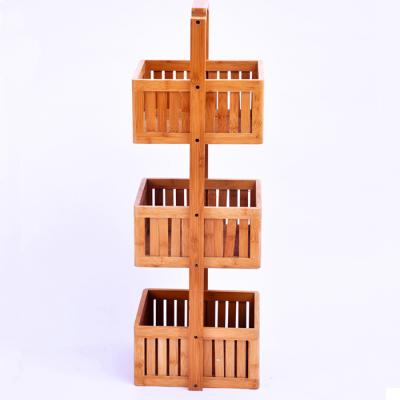 China Other Multifunctional Compartment Shelf Bathroom Trolley 3-Tier Bamboo Multi-Function Rack Storage Rack Home Trash Bins for sale