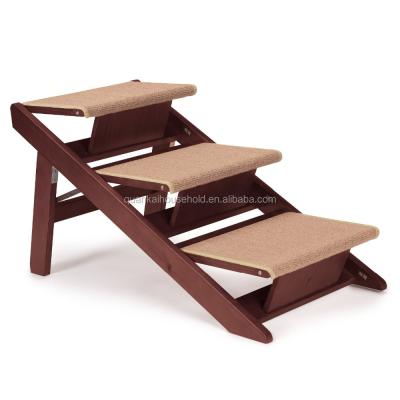 China (Height) 3-Step Adjustable Bamboo Pet Stools Dog Ramp Steps for sale