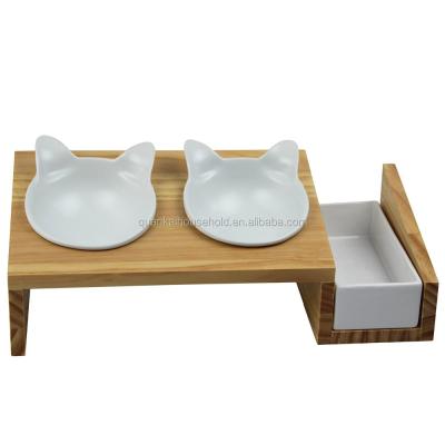 China Sustainable Natural Bamboo Wood Cat Dining Table Perfect for Small Dogs and Cats Pet Handler for sale