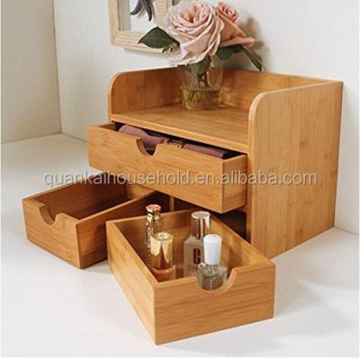 China Eco-friendly Bamboo Desk Organizer Mini Desk Makeup Organizer 3 Tier With Drawers for sale