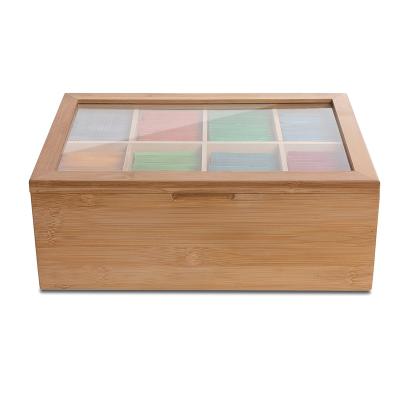 China Sustainable Bamboo Tea Caddy Storage Organizer Adjustable Chest 8 Compartments , Natural Wooden Tea Caddy for sale