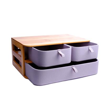 China Desktop Type Storage Box Eco-friendly Bamboo Cloth Cosmetics Jewelry Storage Box Drawer Storage Box for sale