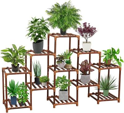 China Modern Wood Plant Shelf Multiple Flower Plants Display Stand Organizer for Window Garden Balcony Patio Corner for sale