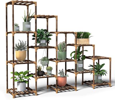 China New Design Modern Plant Stand For Indoor Outdoor Wooden Shelf 14 Flower Rack Potted Plant Stands for sale