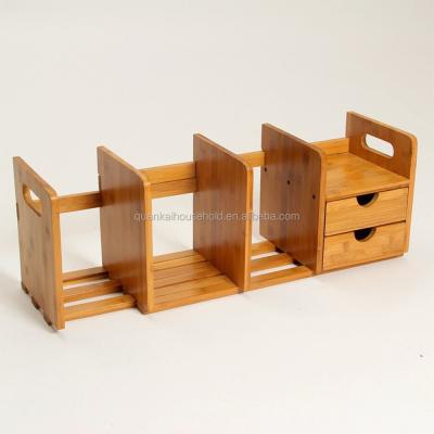 China BAMBOO desktop bamboo organizer with 2 drawer shelves, expandable and adjustable for sale