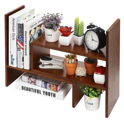 China Adjustable Desktop Worktop Display Shelf Rack Bamboo Wooden Storage Organizer Worktop Bookcase for sale