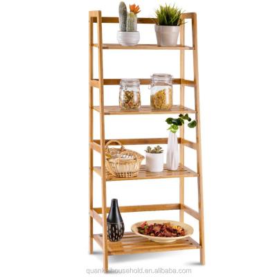 China Natural Scale Eco-friendly Bamboo Shelf 4 Tier Plant Flower Display Rack Multifunctional Storage Rack Shelf for sale