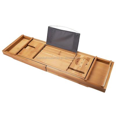 China Sustainable Natural Luxury Bamboo Tub Caddy And Tub Tray With Extending Sides And Slip-Resistant Base for sale