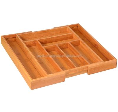 China Sustainable Expandable Bamboo Kitchen Drawer Organizer, Utensil Organizer Flatware Drawer Dividers for sale