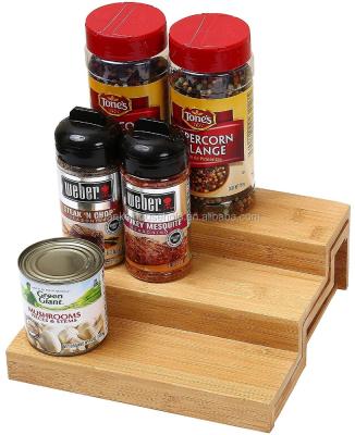 China Stocked Bamboo Home and Kitchen 3 Tier Spice Rack Step Shelf Organizer for sale