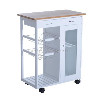 China Kitchen Cart Sustainable Rolling Serving Cart With Drawers And Cabinet for sale