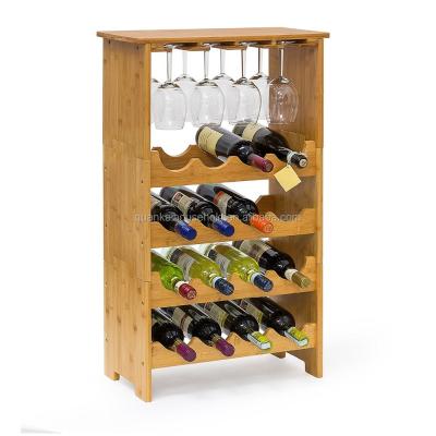 China Sustainable bamboo expandable wine rack for 16 bottles and 12 glasses for sale