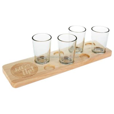 China Wine/Flight Serving Tray Beer Sample Trays Bamboo Pallet With 8 Hole Wooden Beer Sample Tray for sale