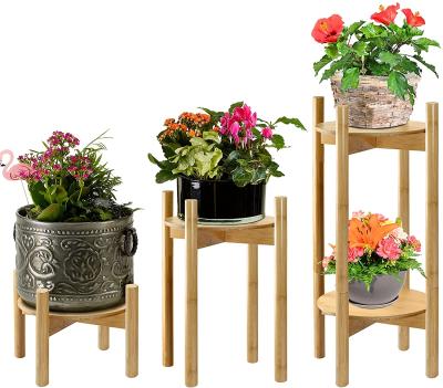 China 2-Tier Sustainable Planter Stand For Flower Pots And Vases Natural Bamboo Plant Stand Tall Wooden Flower Stand for sale