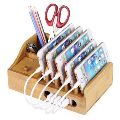 China Bamboo Cords Organizer Desktop Organizer Charging Station Bamboo Multi-Device Rack for sale