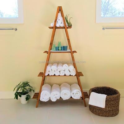 China A-Frame Folding Rack Bookshelf Plant Sustainable 100% Bamboo Wood Rack for sale