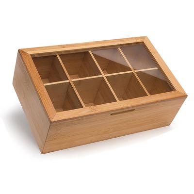 China Traditional Bamboo Tea Caddy Storage Organizer with 8 Adjustable Chest Compartments for sale