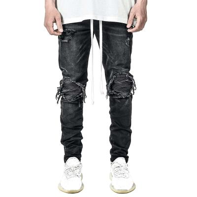 China Fashion QUICK DRY knee ripped spliced ​​striped washed street wear casual trouseres de hombre jeans for sale