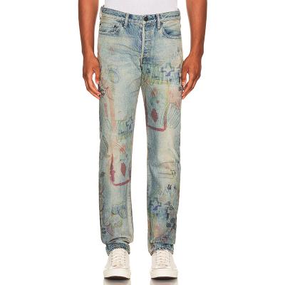 China Color Fade Proof Vintage Painted Distressed Jeans Street To Wear Casual Straight Leg Pantalones De Hombre Jeans for sale