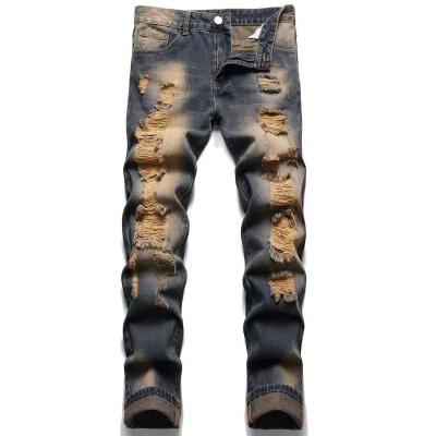 China Fade Proof Color Ripped Washed Distressed Jeans Street To Wear Casual Pantalones De Hombre Jeans for sale