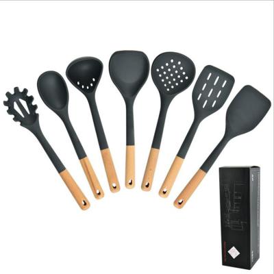 China Viable Wholesale 7 Piece Kitchen Utensils Set Silicone Kitchenware Kitchenware Tool With Wooden Handle for sale