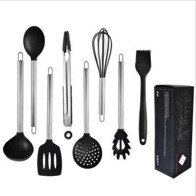 China Wholesale Viable Non-Stick 8pcs Silicone Kitchen Utensils Set Silicone Kitchenware Tool Kit with Stainless Steel Handle for sale