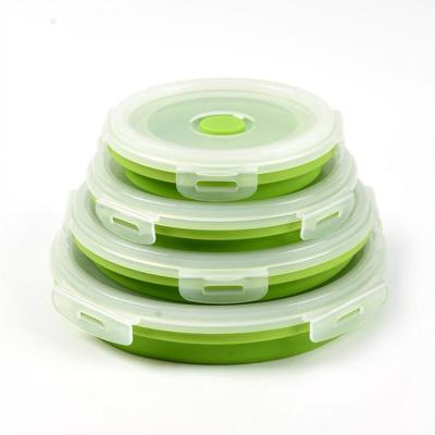 China 4pcs Microwavable Round Shape Silicon Food Storage Container Silicone Collapsible Kids Bento Lunch Box for sale