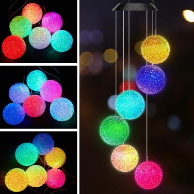 China Good quality environment-frendly hanging led power crystal ball solar memorial windchimes blue carinal wind rings lamp outdoor for sale