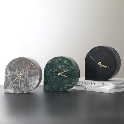 China Europe high end decorative marble crafts table time clock for home decoration for sale