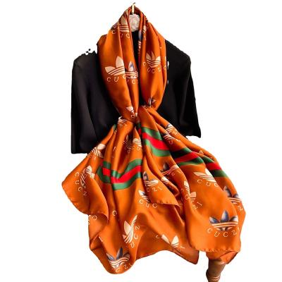 China High Quality Long Designer Printed Soft Shawl Beach Towel Sun Protection Thin Lightweight Long Silk Scarf Printed Silk Scarves for sale