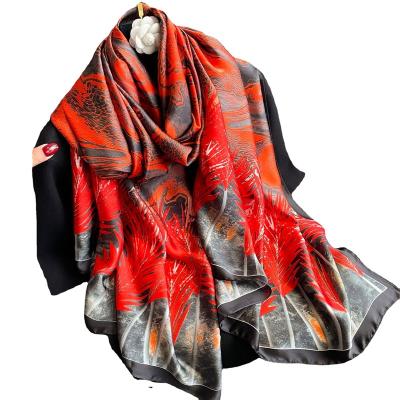 China High Quality Long Designer Printed Soft Shawl Beach Towel Sun Protection Thin Lightweight Long Silk Scarf Printed Silk Scarves for sale