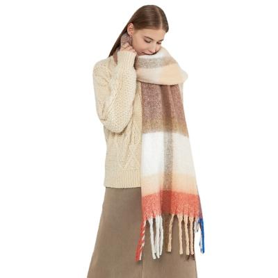 China Medium Winter Tartan Check Scarves Soft Long Warm Wraps For Women Wool Tassel Spin Shawl Long Stole Acrylic Shawl for sale