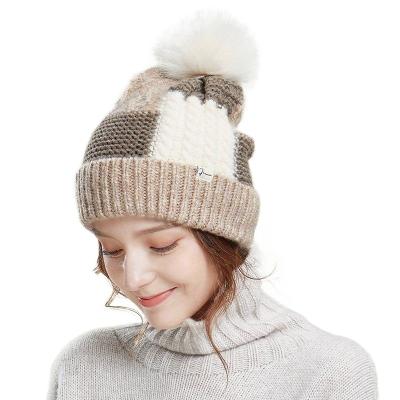 China COMMON Thick Knitted Cashmere Fleece Knit Hat Merino Wool Beanies With Blended Patch For Ribbed Women Winter for sale