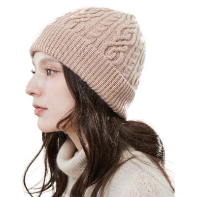 China COMMON Cable Knitted 100% Merino Wool Logo Womens Design Simple Winter Custom Knitted Beanie Hats Style OEM Adult Ma for sale