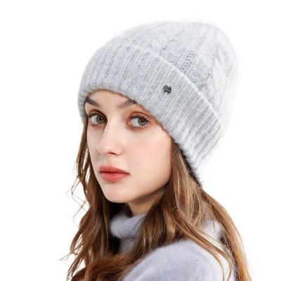 China COMMON soft wool cashmere knitted beanie women winter thick warm custom cashmere knitted hat with pom pom wholesale for sale