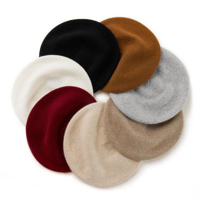 China Custom Knitted Berets COMMON Merino Pure Wool Knit Berets Solid Color Winter Leisure Warm Beret Hat For Women Knit for sale