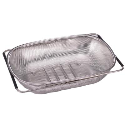 China Viable Hot Selling Expanding Rubber Handle Handles Stainless Steel Oval Strainer Over Sink Punch Strainer for sale