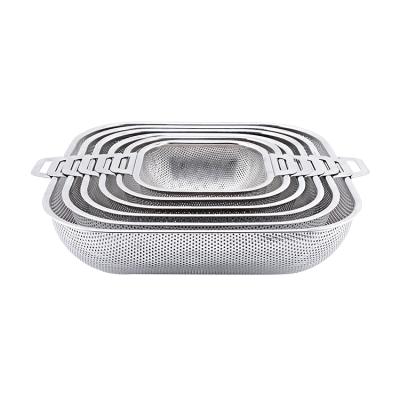 China MINLI New Design Sustainable Stainless Steel Kitchen Metal Over Sink Punching Square Strainer Basket Square Strainer Colander for sale