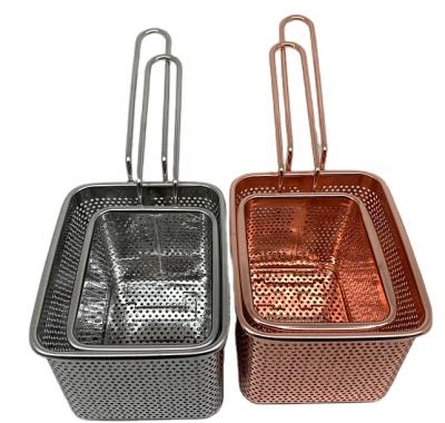 China Sustainable Frying Stainless Steel Mini Punching Square Basket Fine Mesh Kitchen Strainer with Long Handle for sale