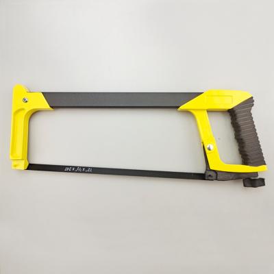 China Wood Fixed Type Hacksaw Frame Aluminum Alloy Yellow Cutting Hacksaw With Rubber Handle for sale