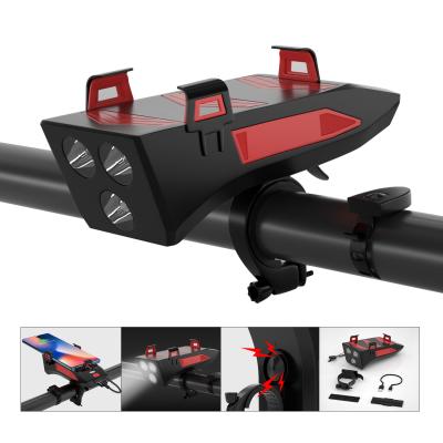 China ABS Usb Bike Phone Holder Bicycle Horn And Plastic Rechargeable Front Waterproof Cycle Light Power Bank for sale