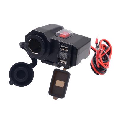 China ABS Wupp Motorcycle USB Charger With Dual USB Port Charger + Voltmeter + Cigarette Lighter for sale