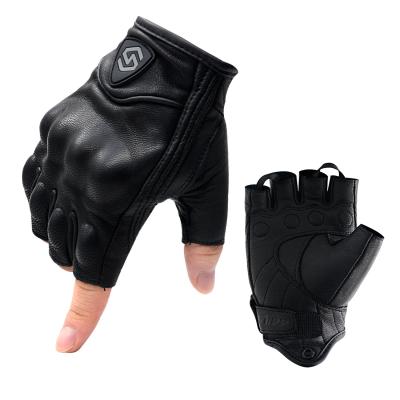 China New Black Sheep Goat Skin Leather Half Finger Motorcycle Outdoor Sports Half Finger Cycling Gloves for sale