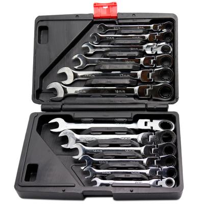 China High Quality 12pcs CRV Ratchet Wrench Set Blow Flexible Box Repair Packing Universal Handle Tools Wrench Set for sale